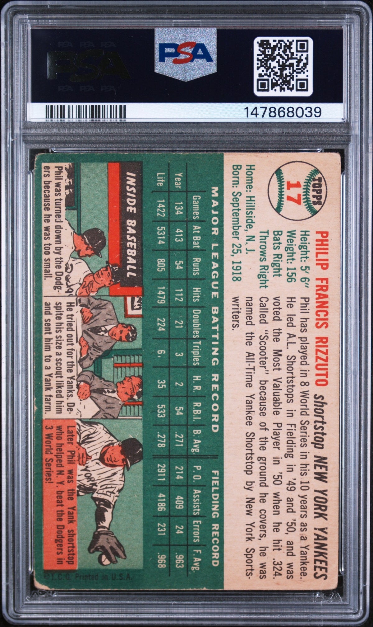 1954 Topps Phil Rizzuto PSA 2