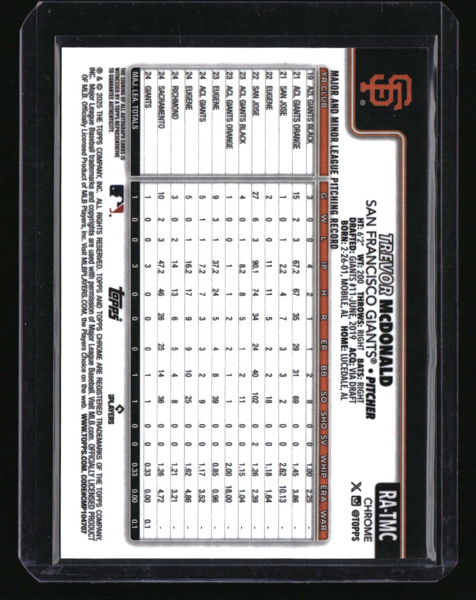 2025 Topps Chrome Trevor McDonald Rookie Autographs Blue Refractors #/150