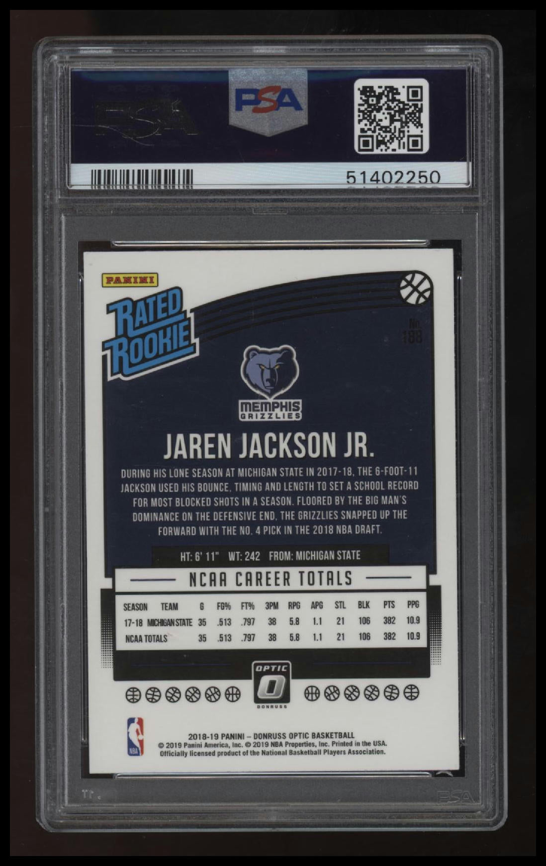 2018 Panini Donruss Optic Jaren Jackson Jr. PSA 10