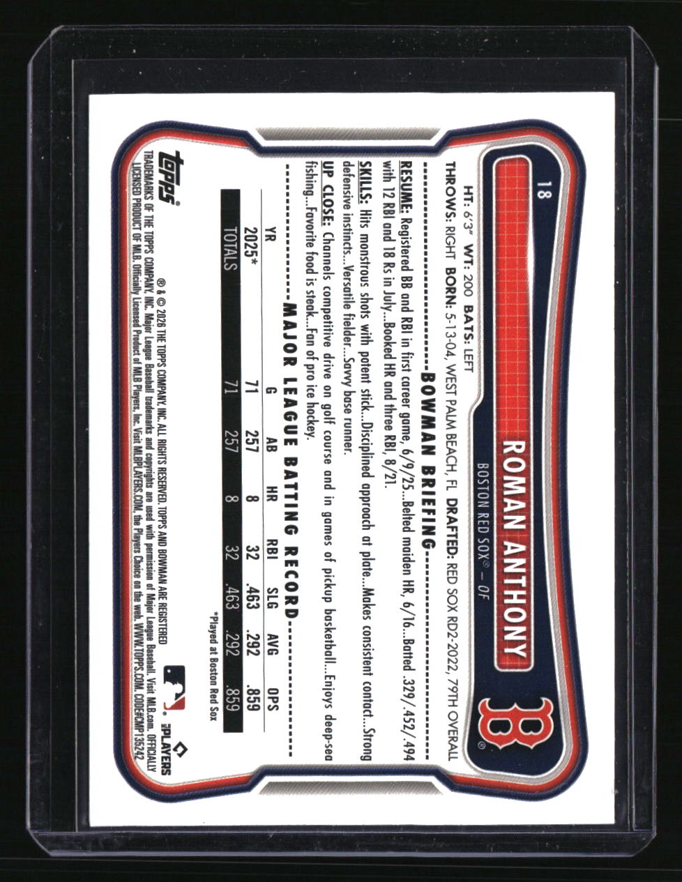 2026 Bowman Roman Anthony Fuchsia #/299