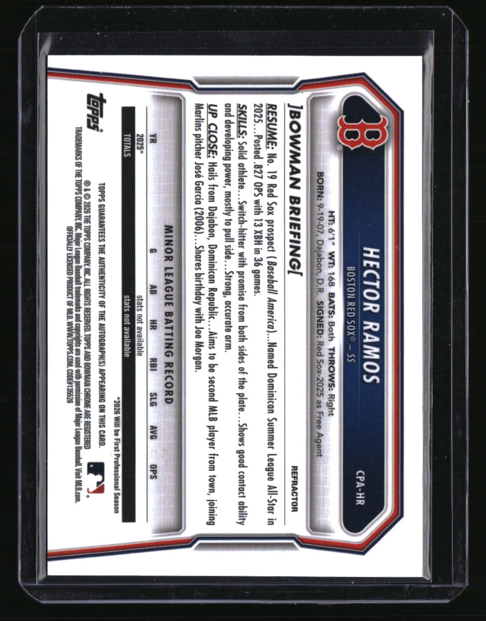 2026 Bowman Hector Ramos Chrome Prospect Autographs Refractors #/499