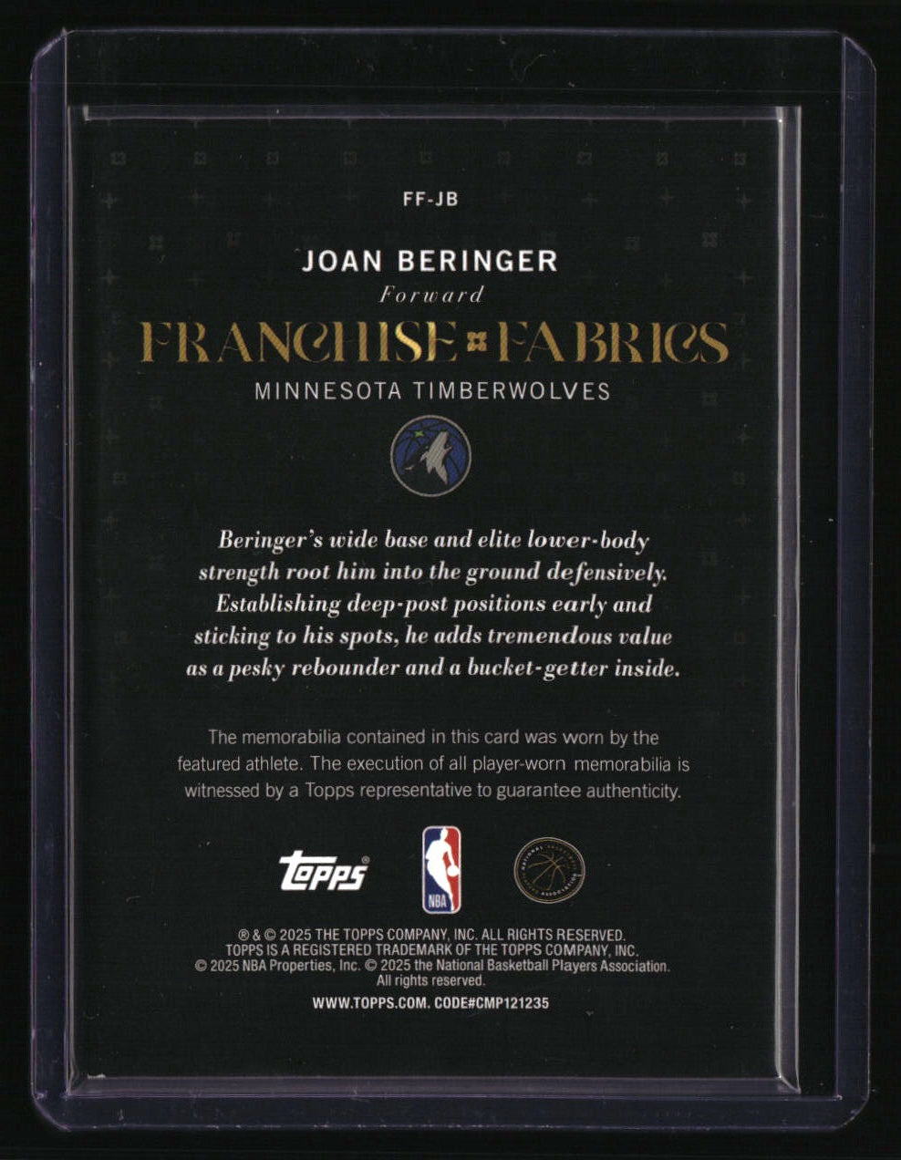 2025-26 Topps Joan Beringer Franchise Fabrics Gold Holo Foil #/50