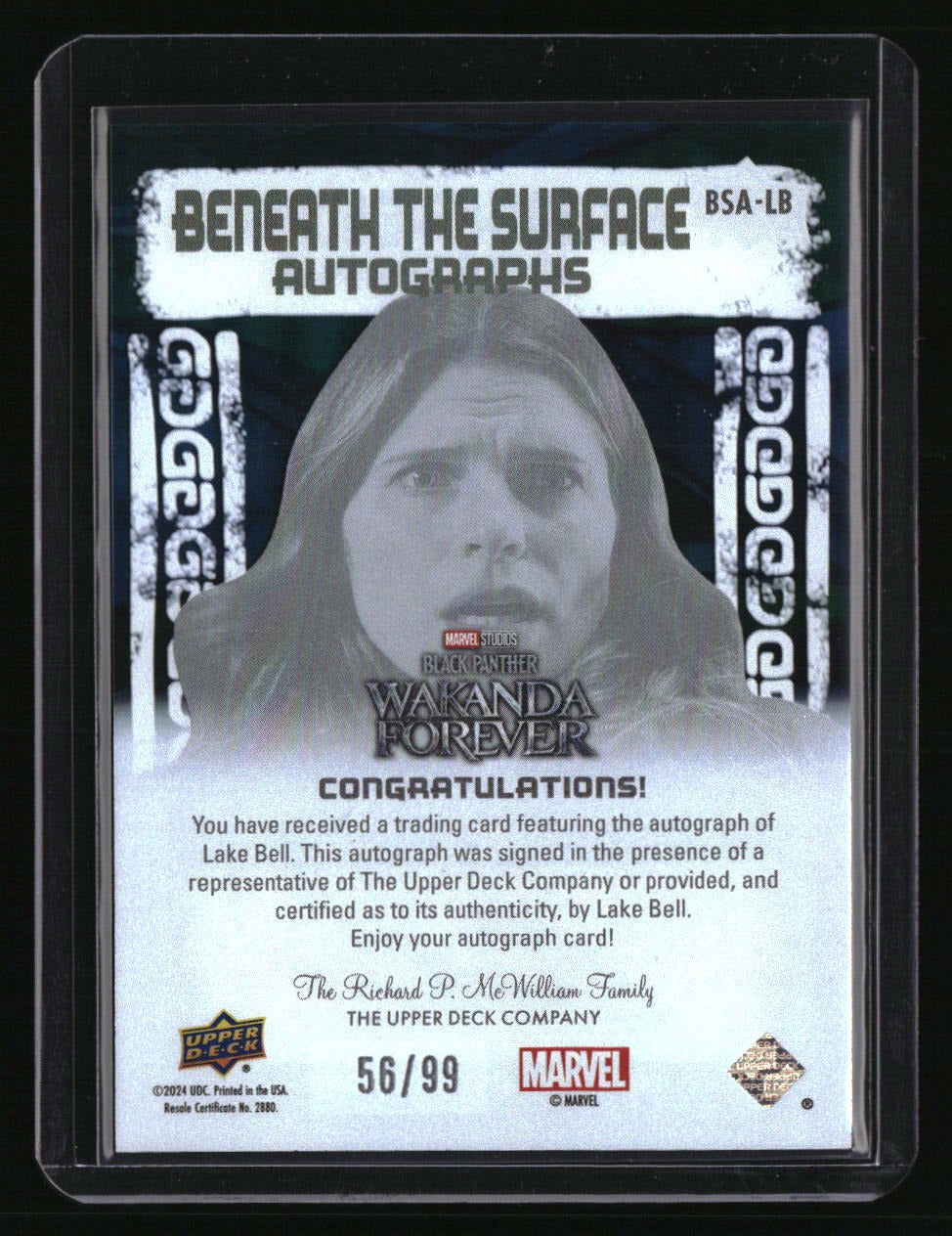 2024 Upper Deck Black Panther Wakanda Forever Lake Bell Beneath the Surface Auto