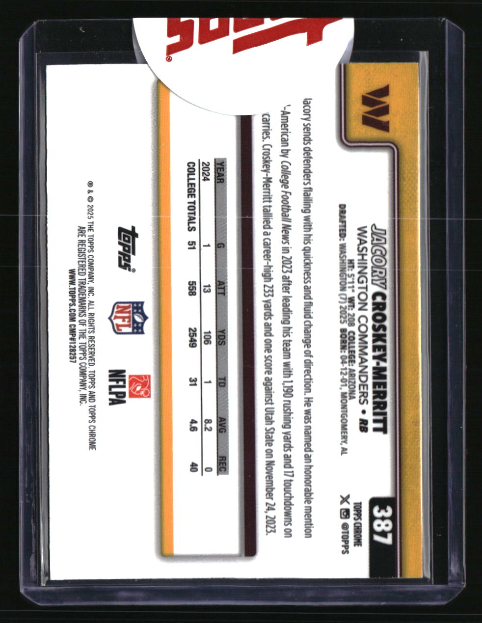 2025 Topps Chrome Jacory Croskey-Merritt Green Geometric Refractor #/99