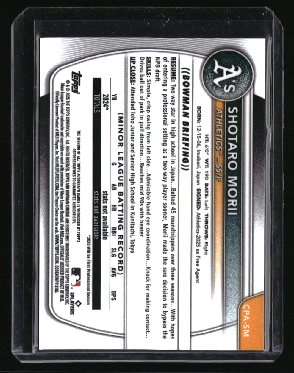 2025 Bowman Chrome Shotaro Morii Prospect Autographs