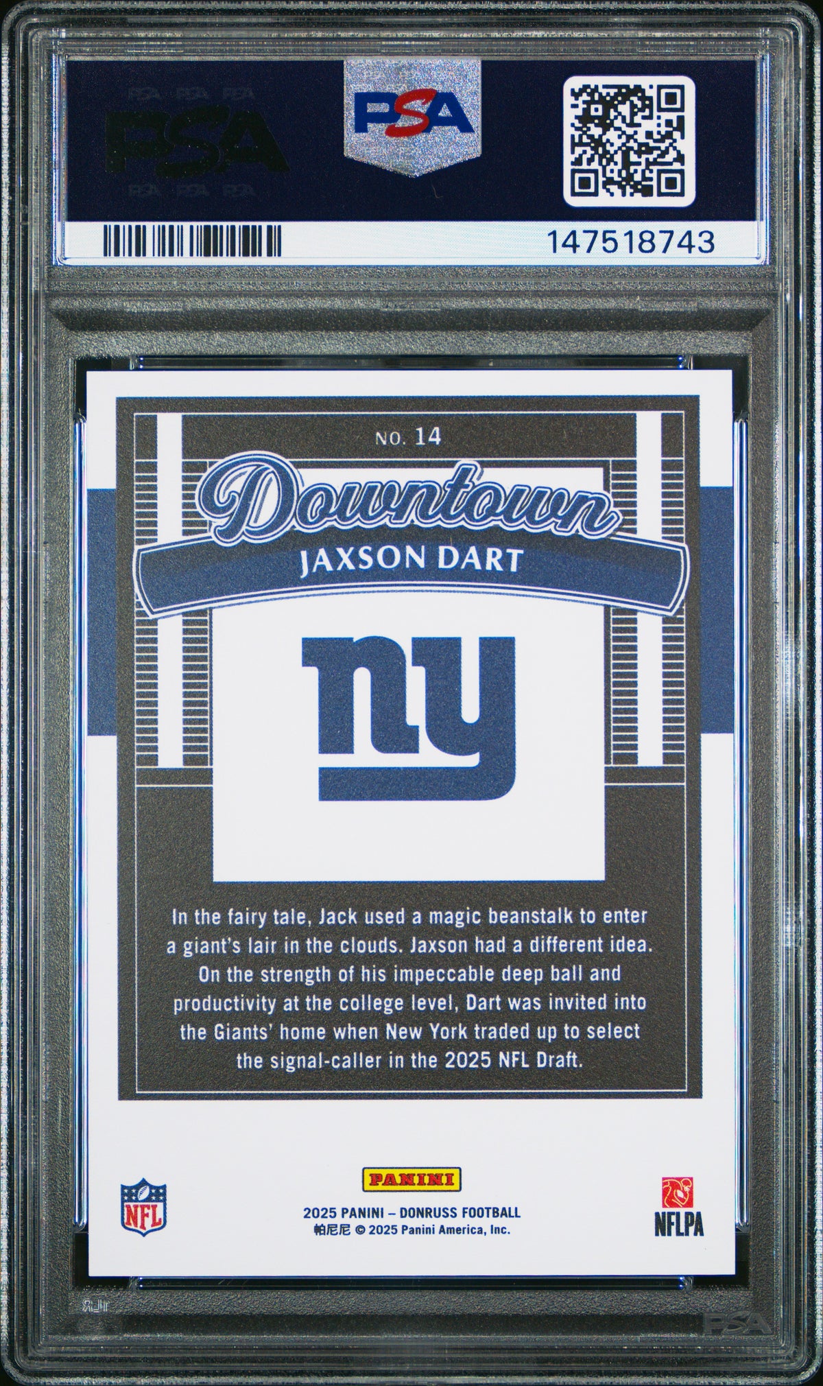 2025 Panini Donruss Downtown Jaxson Dart PSA 9