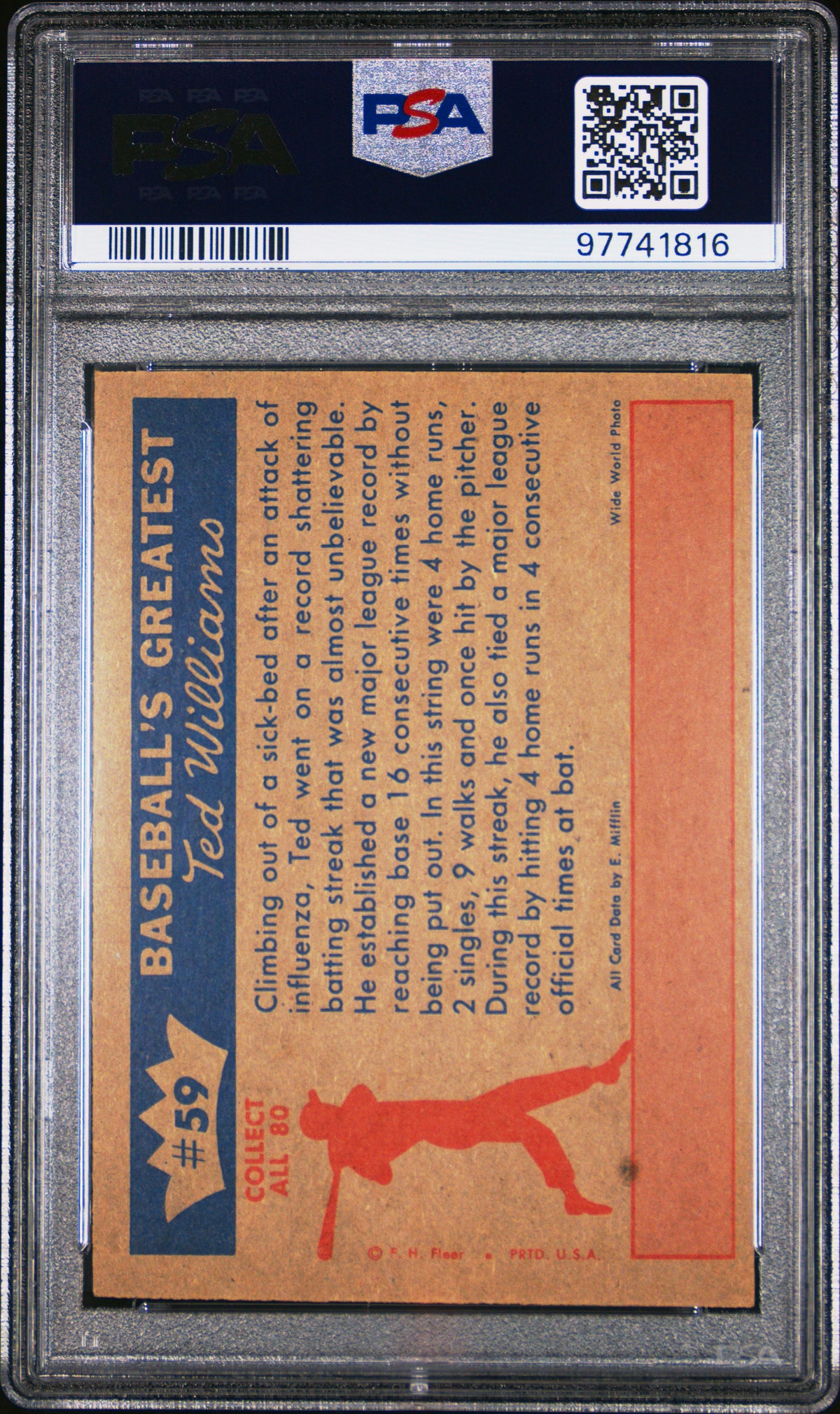 1959 Fleer Ted Williams 1957-Hot September For Ted PSA 7