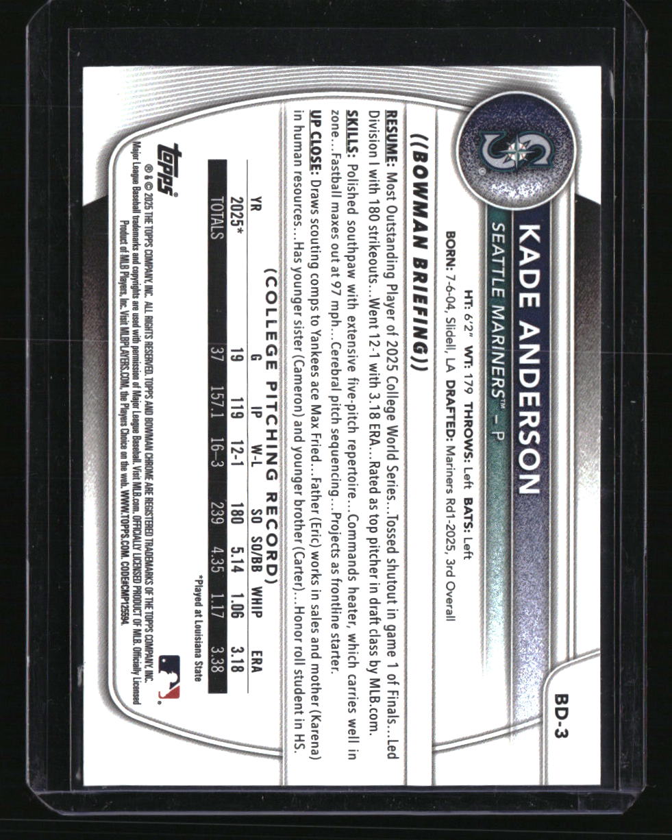 2025 Bowman Draft Kade Anderson Blue Border #/150