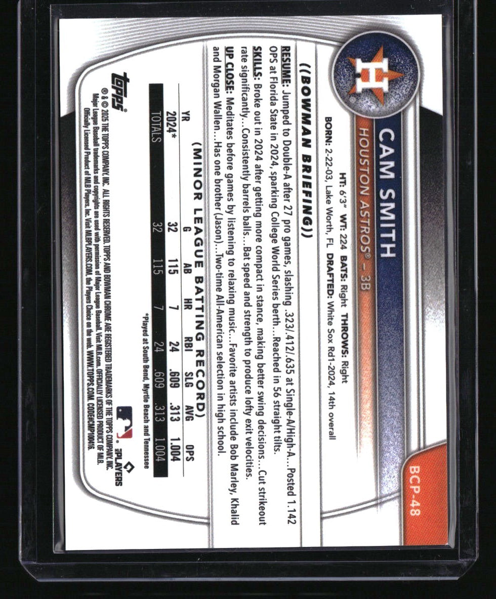 2025 Bowman Cam Smith Chrome Prospects Green Geometric Refractor #/99