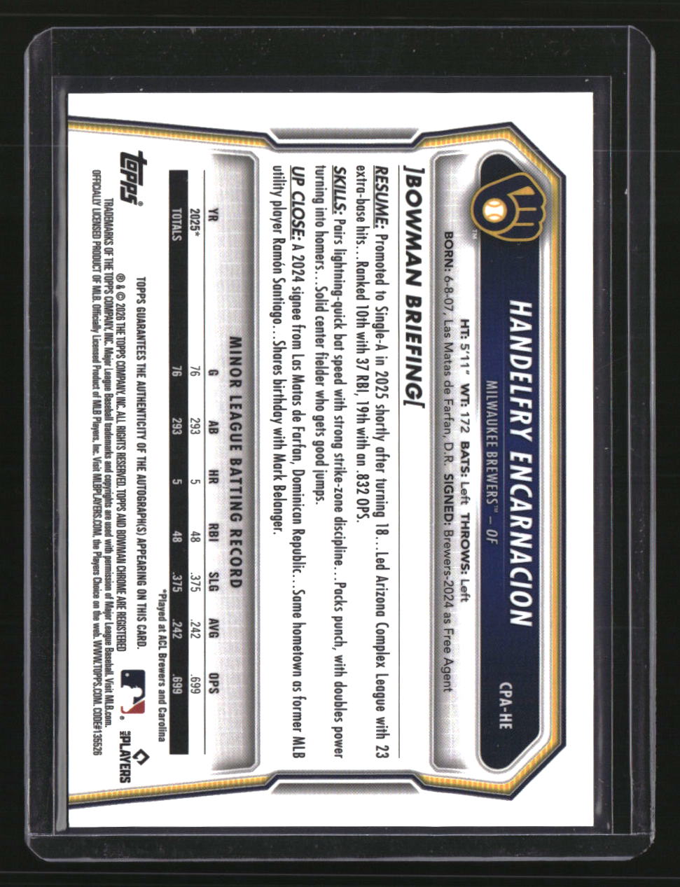 2026 Bowman Handelfry Encarnacion Chrome Prospect Autographs