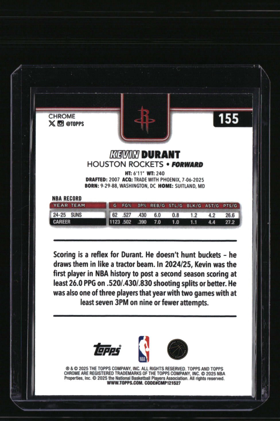 2025-26 Topps Chrome Sapphire Edition Kevin Durant Purple Sapphire #/75