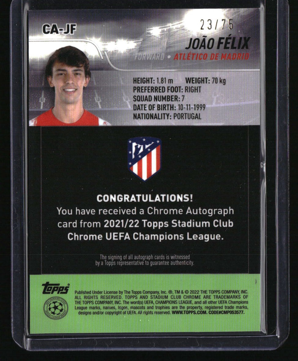 2021-22 Topps Chrome UEFA Champions League Joao Felix Auto Blue Wave #/75