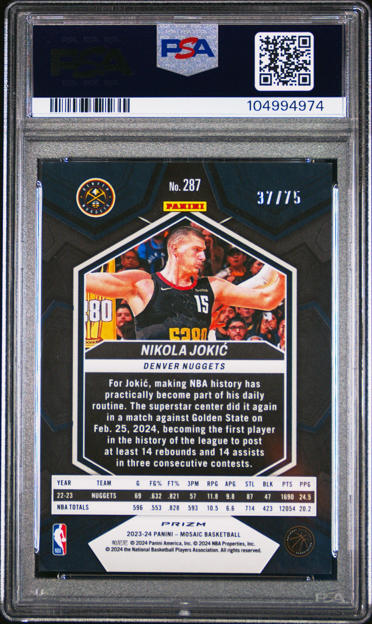 2023 Panini Mosaic Nikola Jokic International Red PSA 9