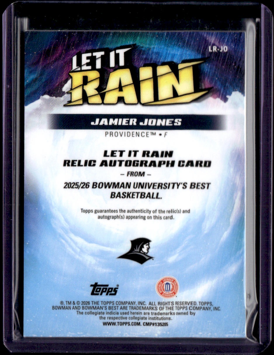 2025-26 Bowman's Best University Jamier Jones Let It Rain Relic Auto Black #/10