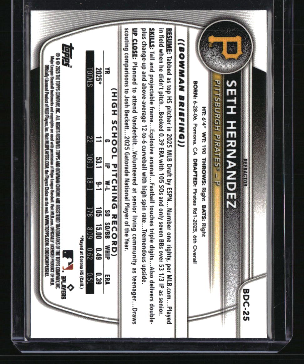 2025 Bowman Draft Seth Hernandez Chrome Refractor