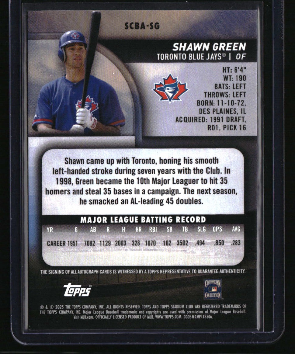 2025 Stadium Club Shawn Green Base Autographs Turquoise Foil #/99