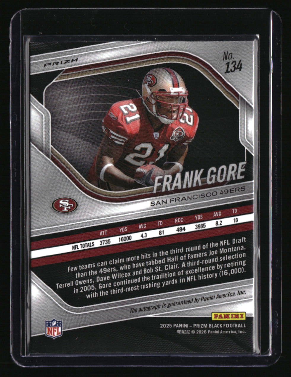 2025 Panini Prizm Black Frank Gore Autographs Prizms Silver