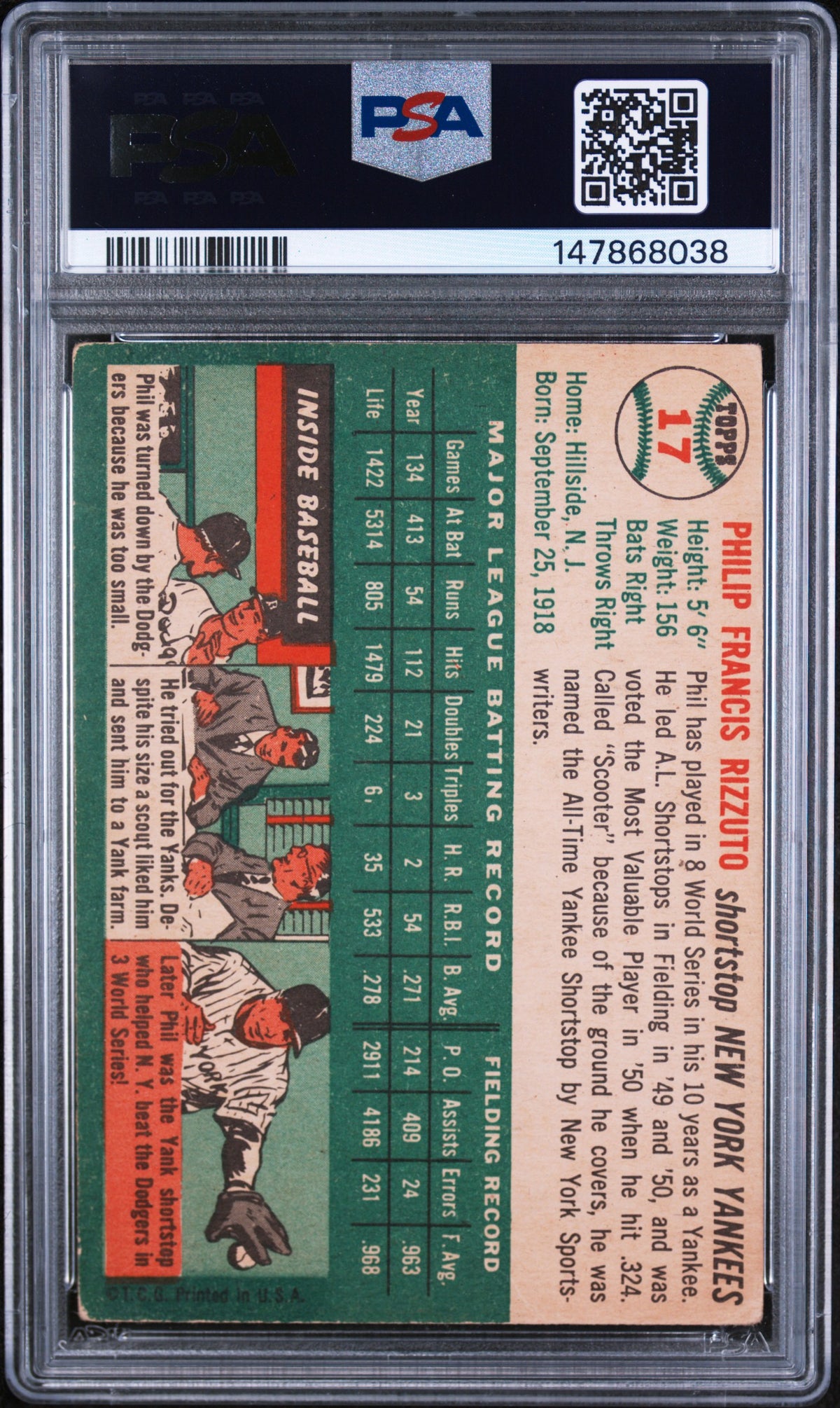 1954 Topps Phil Rizzuto PSA 2