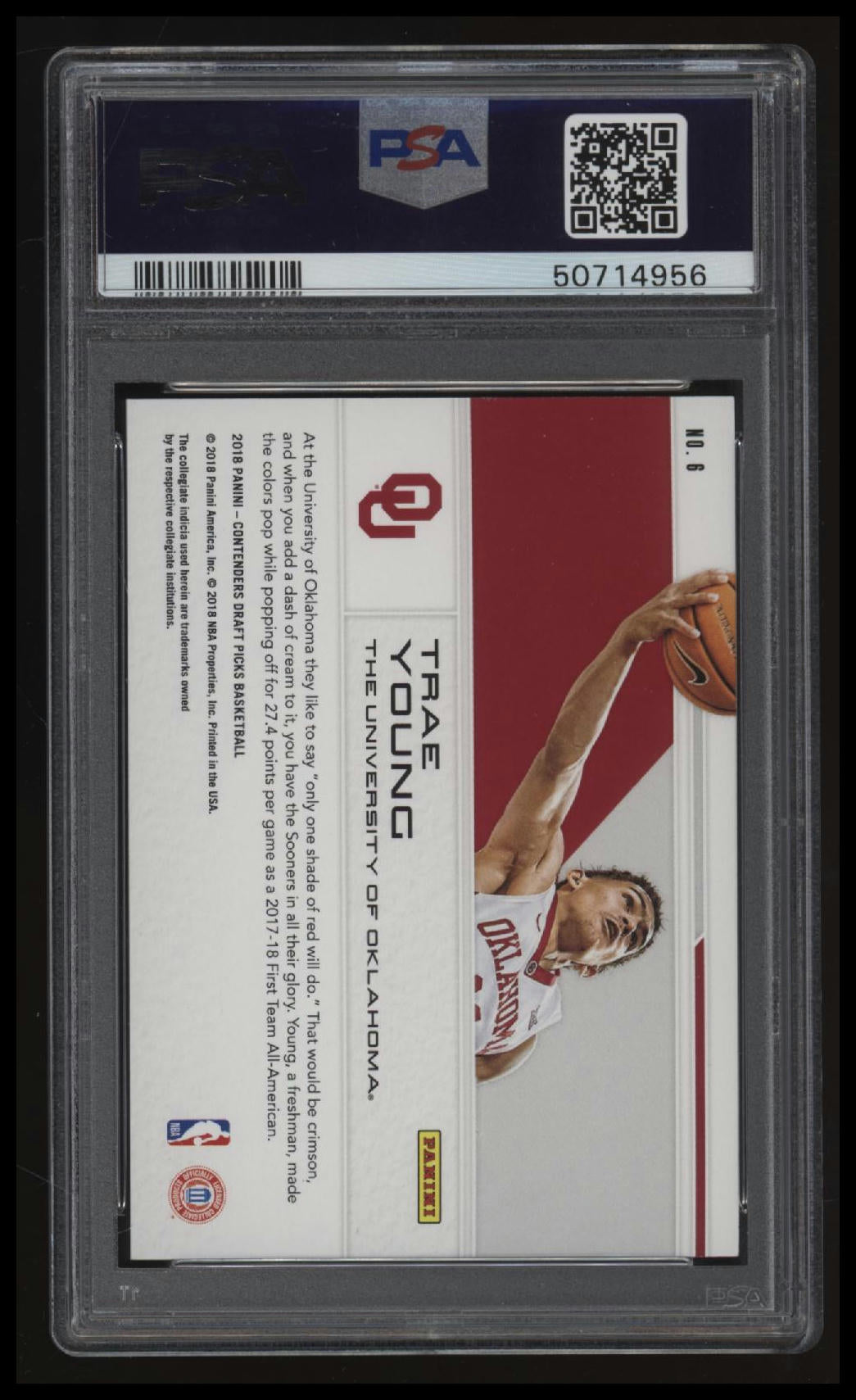 2018 Panini Contenders Draft Picks School Colors Trae Young Cracked Ice PSA 10