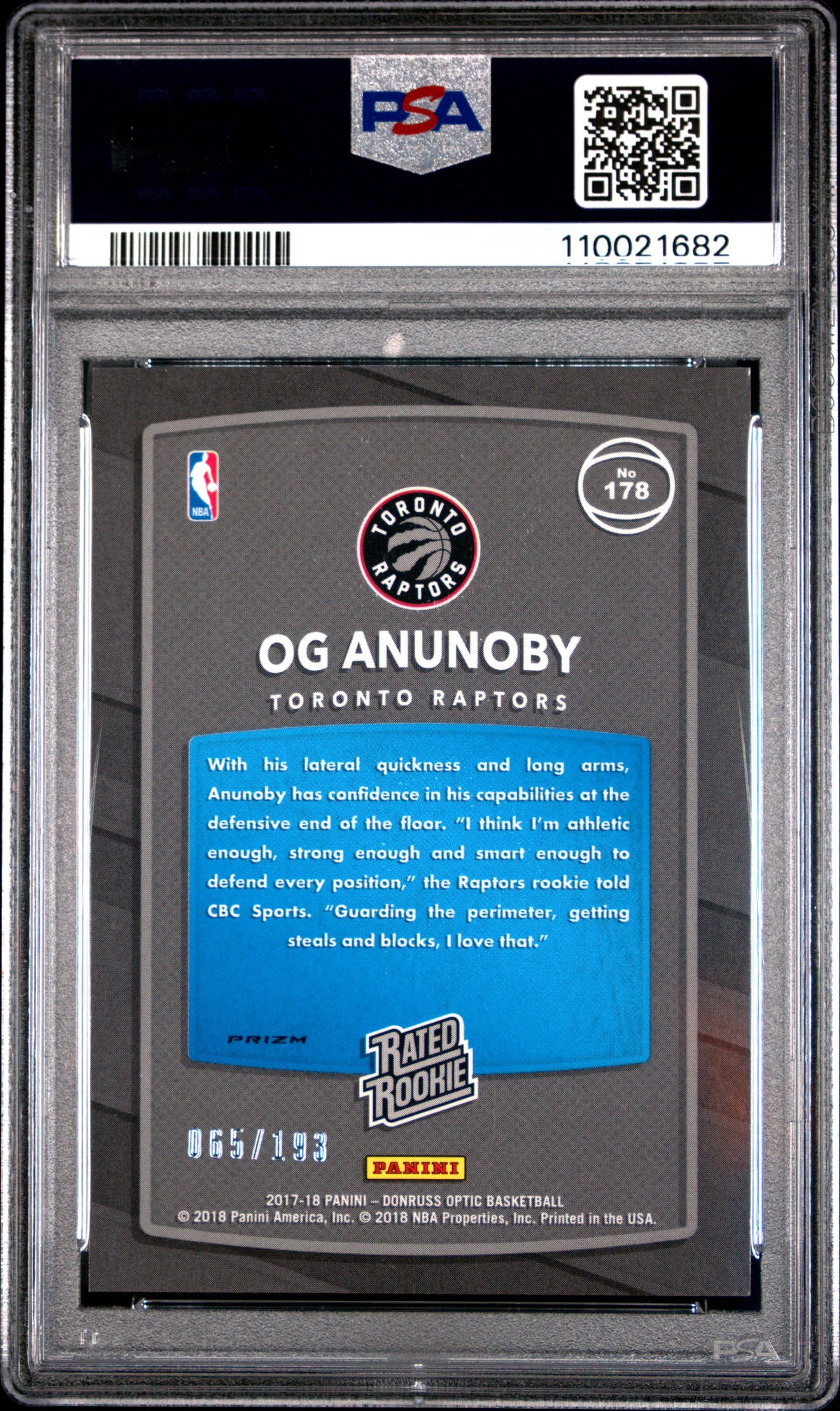 2017 Panini Donruss Optic Og Anunoby Fast Break Orange PSA 8