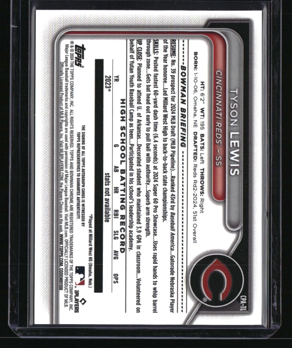 2024 Bowman Draft Tyson Lewis Chrome Prospect Autographs Purple Refractor #/250