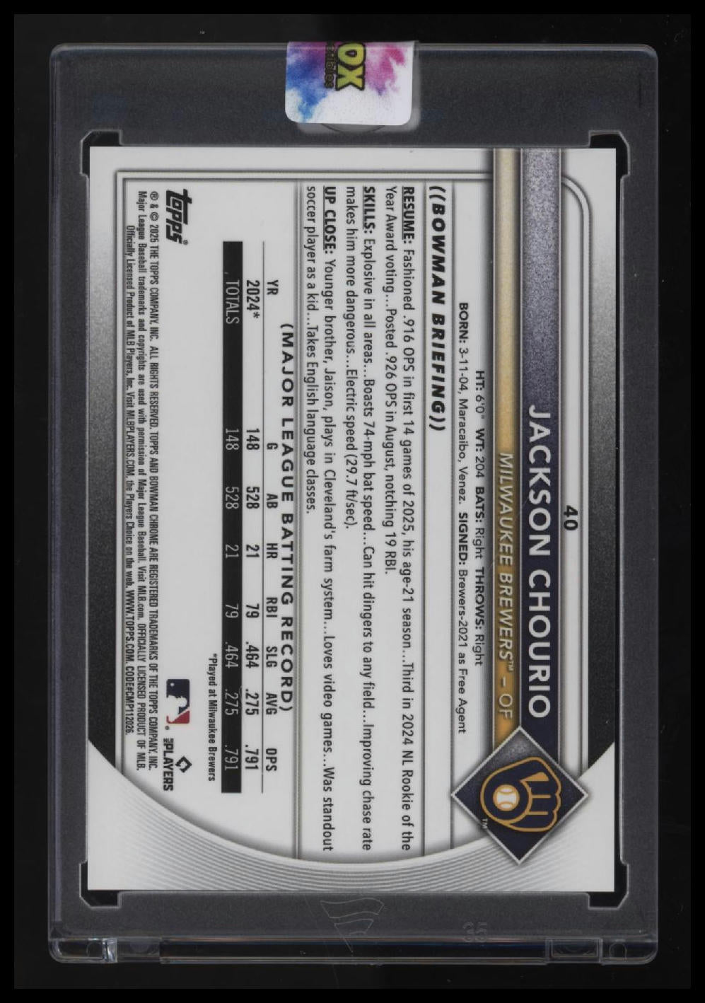 2025 Bowman Chrome Sapphire Edition Jackson Chourio Red Sapphire #/5