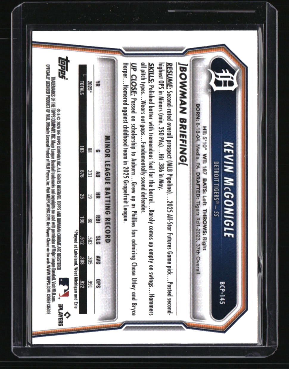 2026 Bowman Sapphire Edition Kevin McGonigle