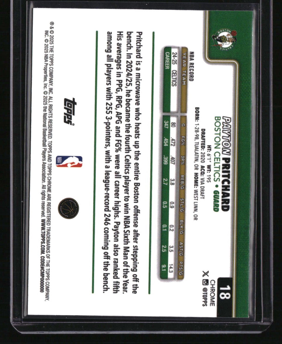 2025-26 Topps Chrome Payton Pritchard Green Basketball Refractor #/99