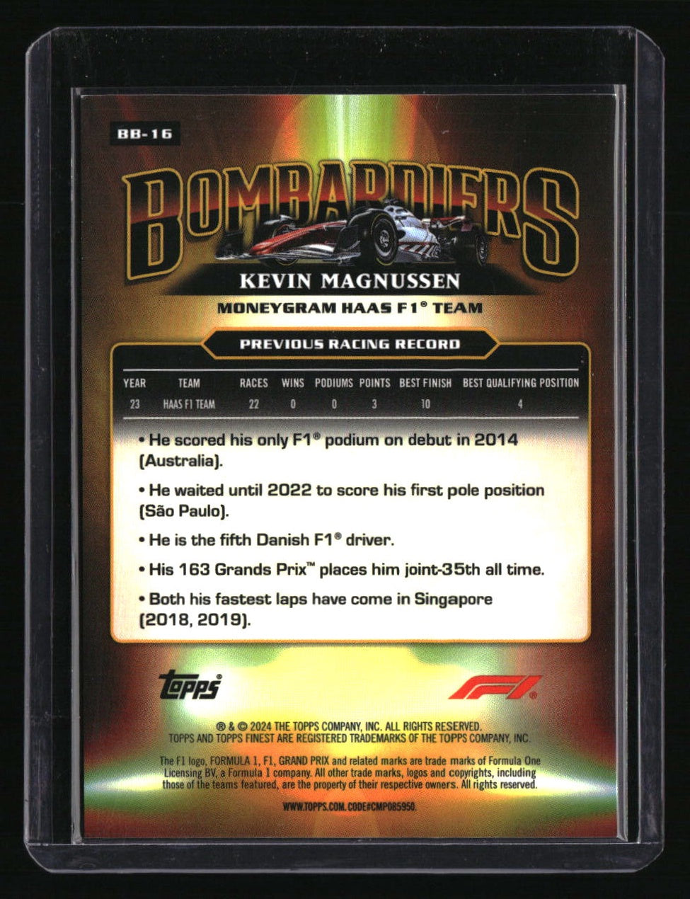 2024 Topps Finest Formula 1 Kevin Magnussen Bombardiers
