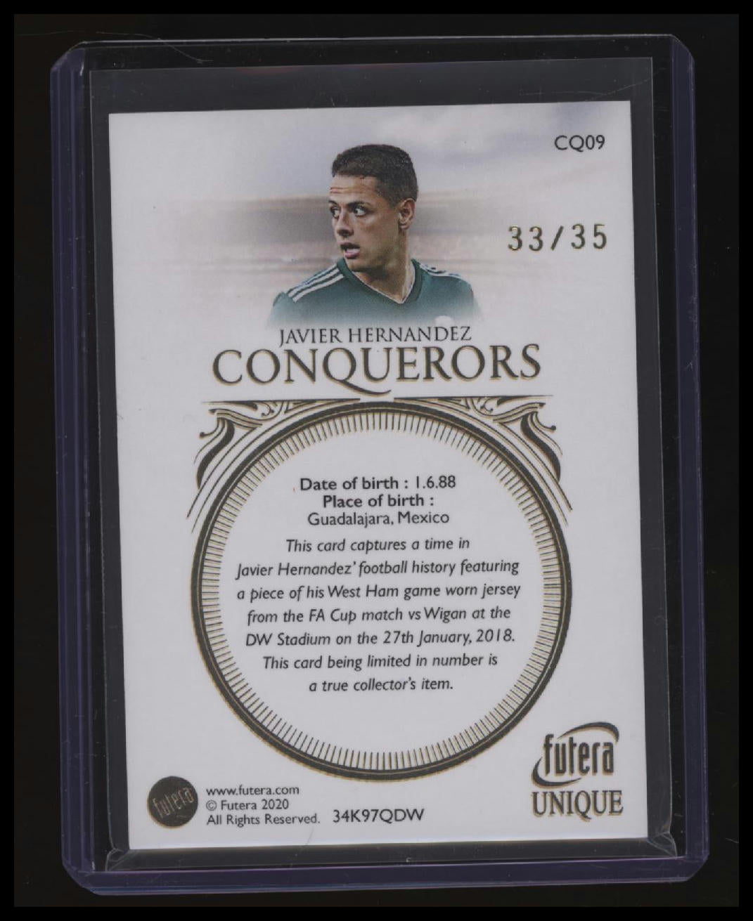 2020 Futera Unique World Football Javier Hernandez Conquerors Relics #/35