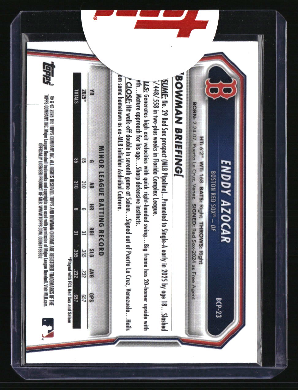 2026 Bowman Enddy Azocar Chrome Prospects League Logofractor