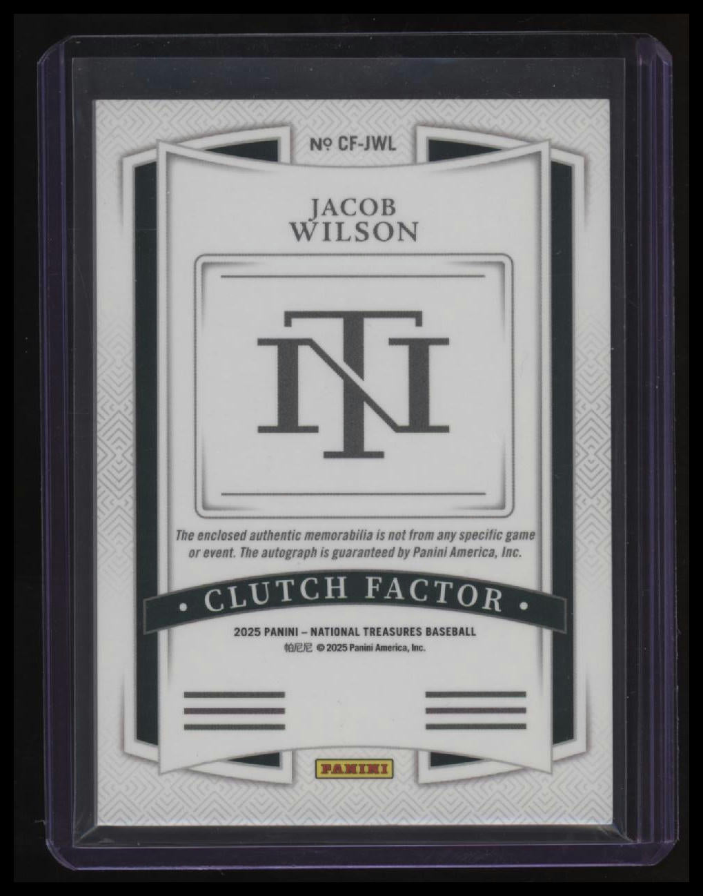 2025 Panini National Treasures Jacob Wilson Clutch Factor Sig. Holo Silver #/25