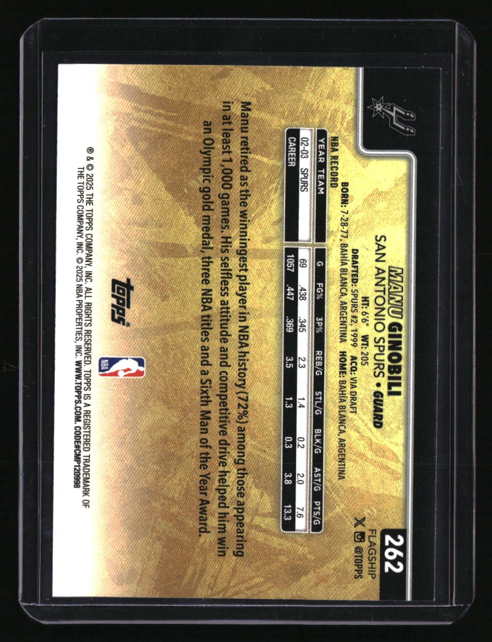 2025-26 Topps Manu Ginobili Golden Mirror