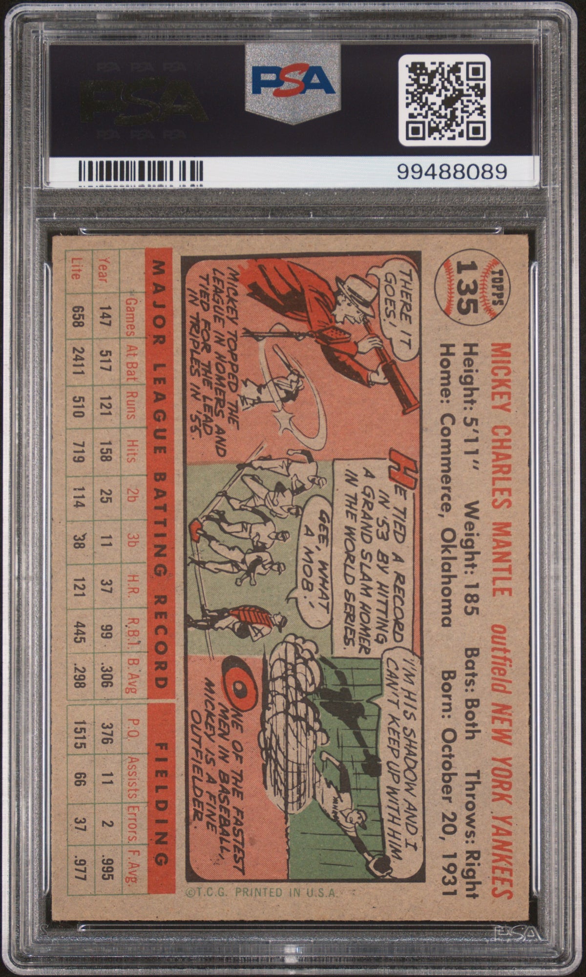 1956 Topps Mickey Mantle Gray Back PSA 4