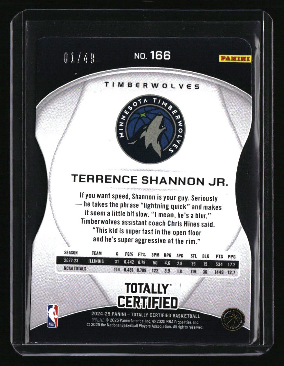 2024-25 Totally Certified Terrence Shannon Jr. Purple Platinum Die Cut 1/49