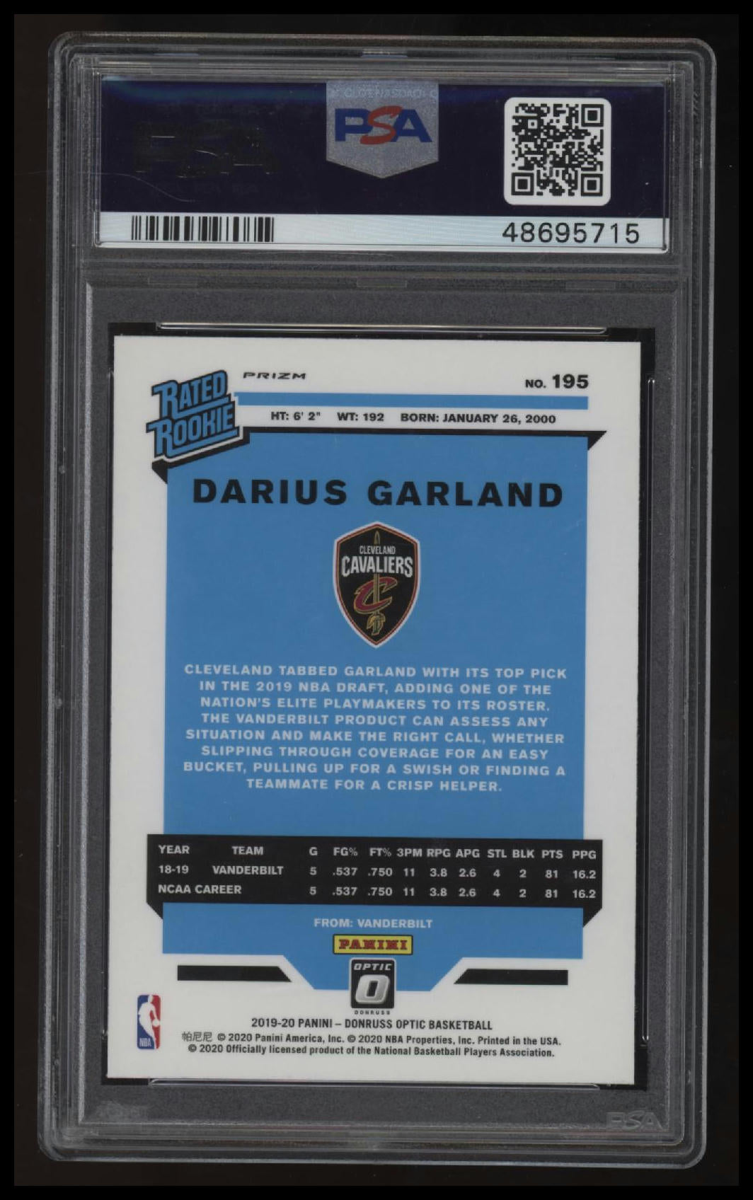 2019 Panini Donruss Optic Darius Garland Fanatics PSA 10