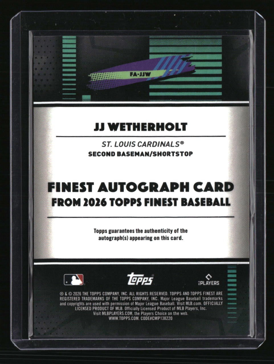 2026 Finest JJ Wetherholt Finest Autographs Sky Blue Refractors #/199