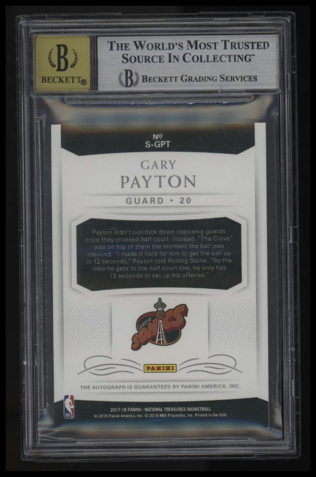 2017-18 Panini National Treasures Signatures Gary Payton/49 BGS 8.5