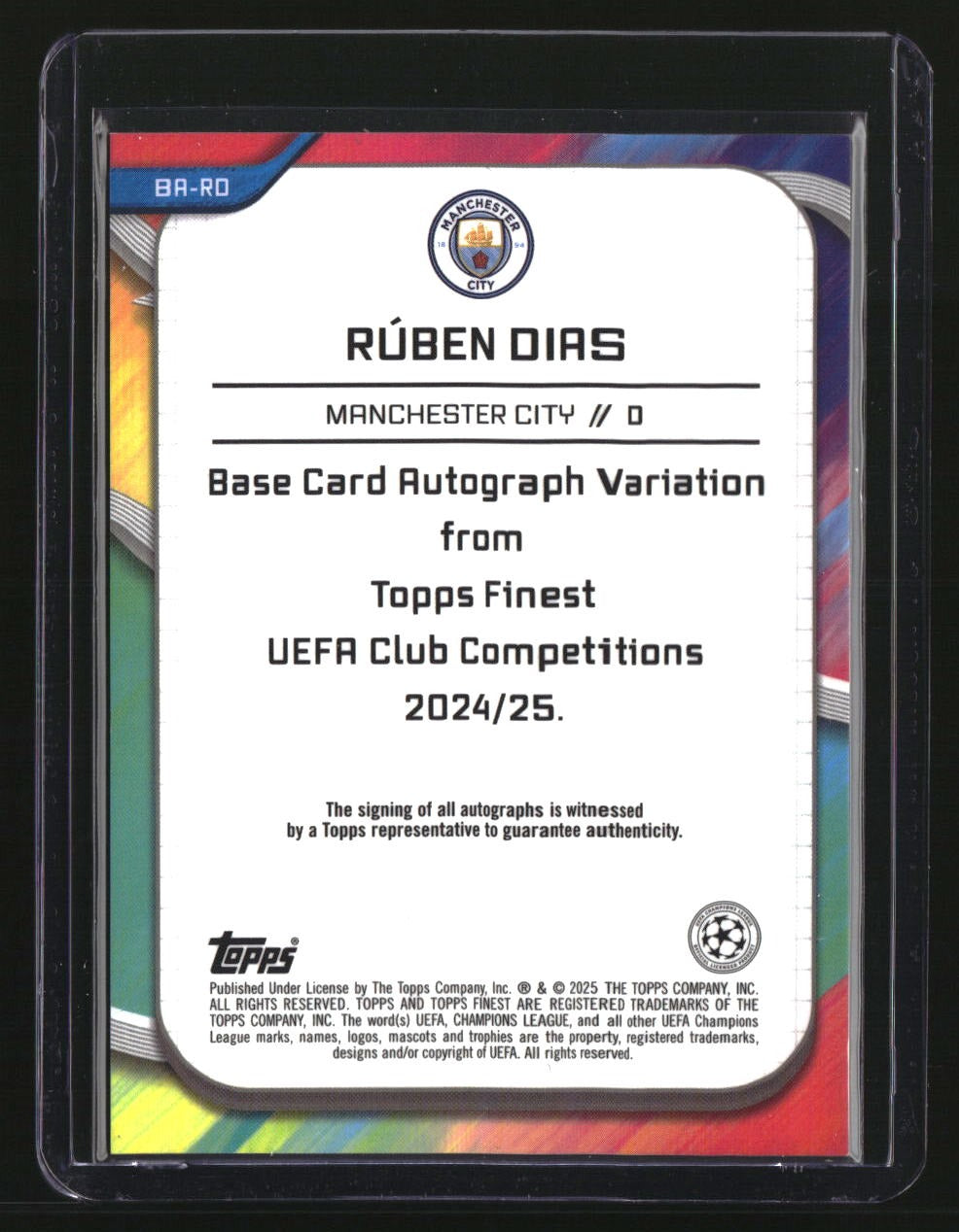 2024-25 Finest UEFA Club Competitions Rúben Dias Base Autographs Black Wave /10