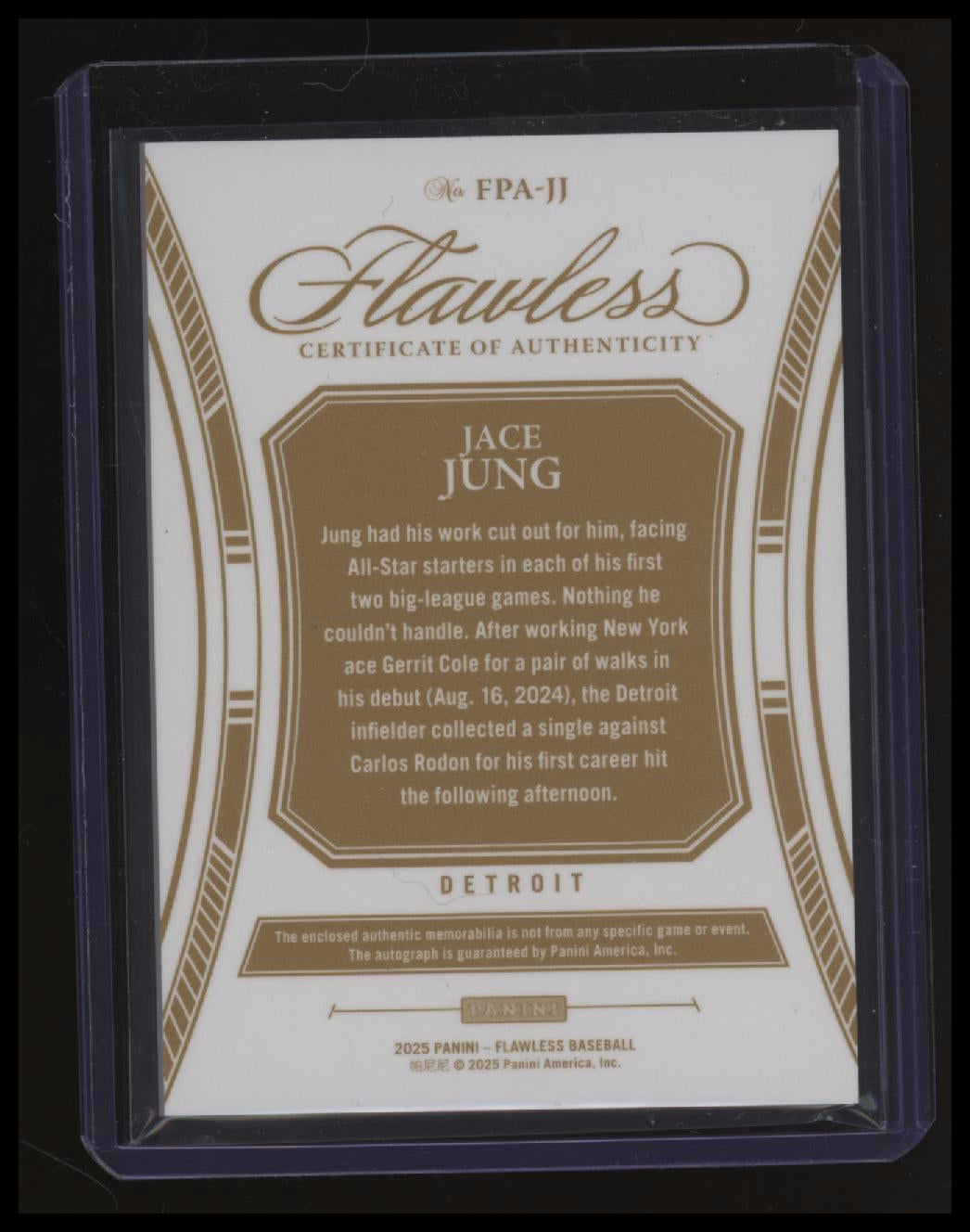 2025 Panini Flawless Jace Jung Flawless Patch Autographs Emerald #/5
