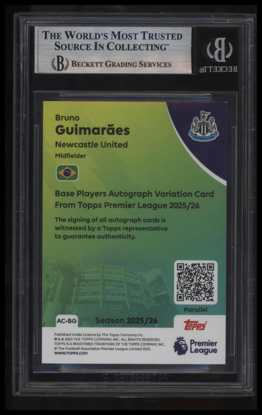 2025-26 Topps English Premier League Auto Orange Sparkle Bruno Guimaraes BGS 9