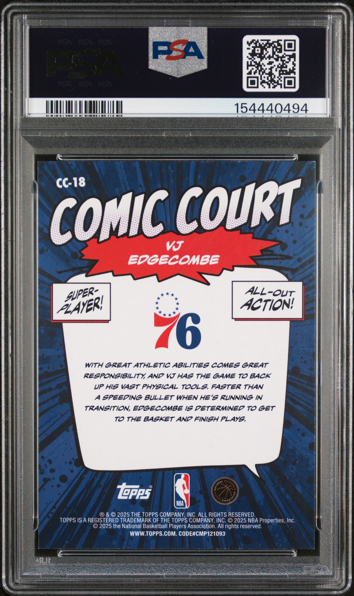 2025 Topps Comic Court Vj Edgecombe PSA 8