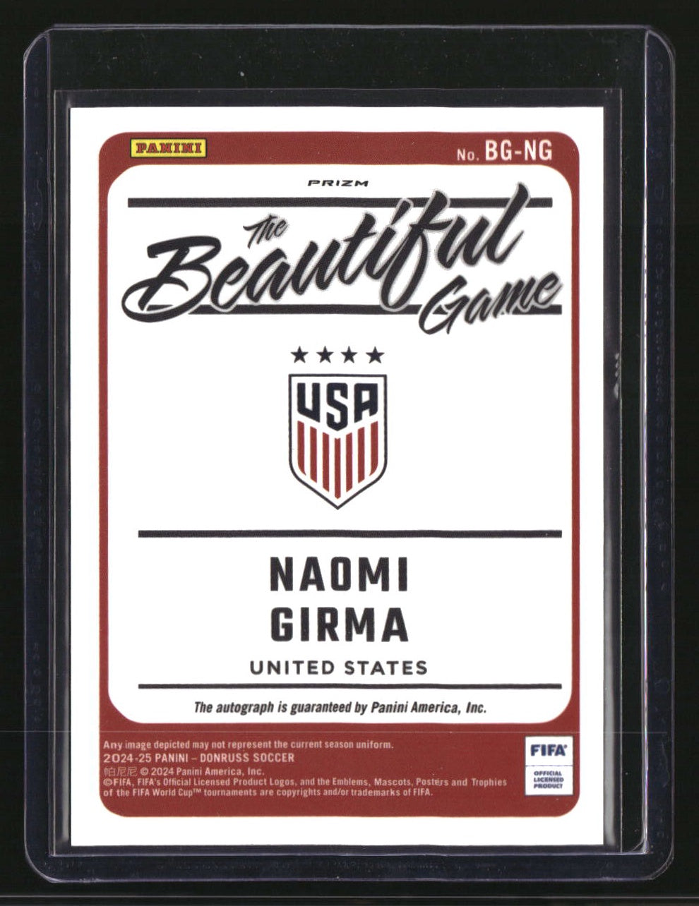 2024-25 Donruss Naomi Girma The Beautiful Game Autographs Pink Velocity