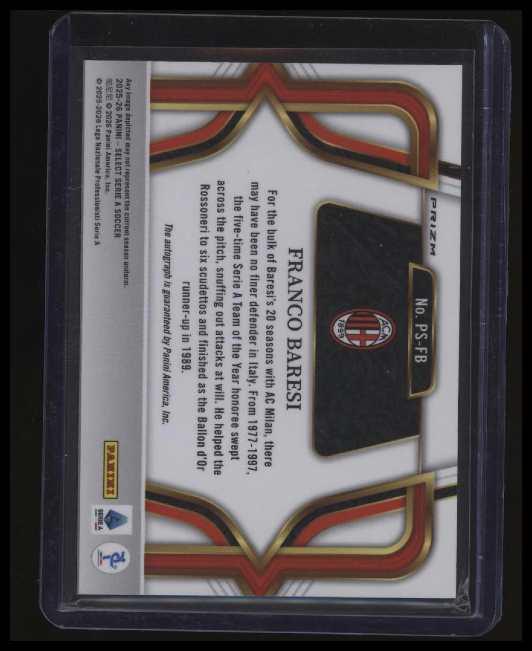 2025-26 Select Serie A Franco Baresi Silver Auto