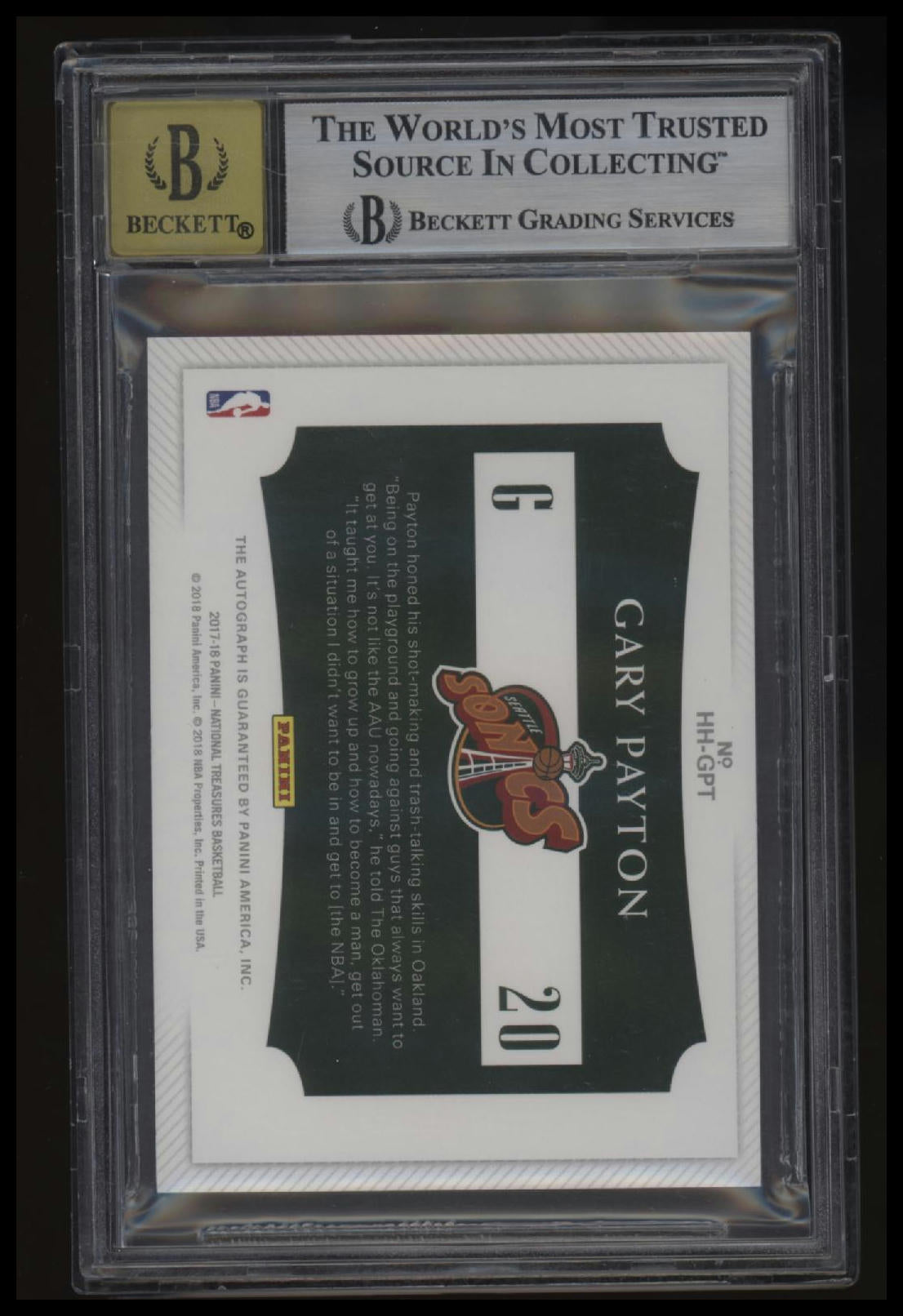 2017-18 Panini National Treasures Hometown Heroes Auto Gary Payton/49 BGS 8.5
