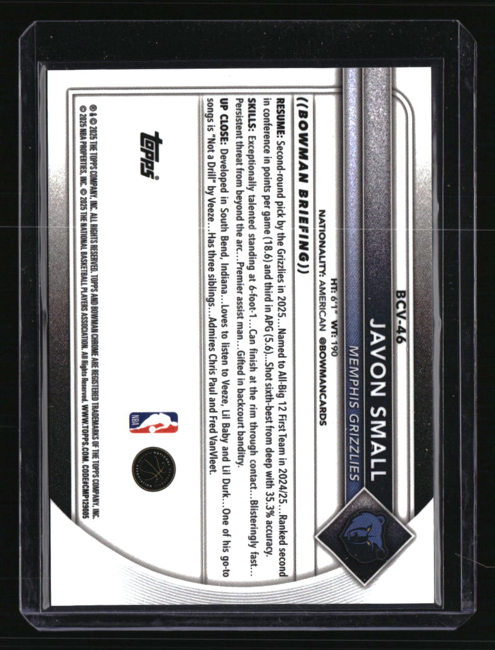 2025-26 Bowman Javon Small Chrome Gold Geometric #/50