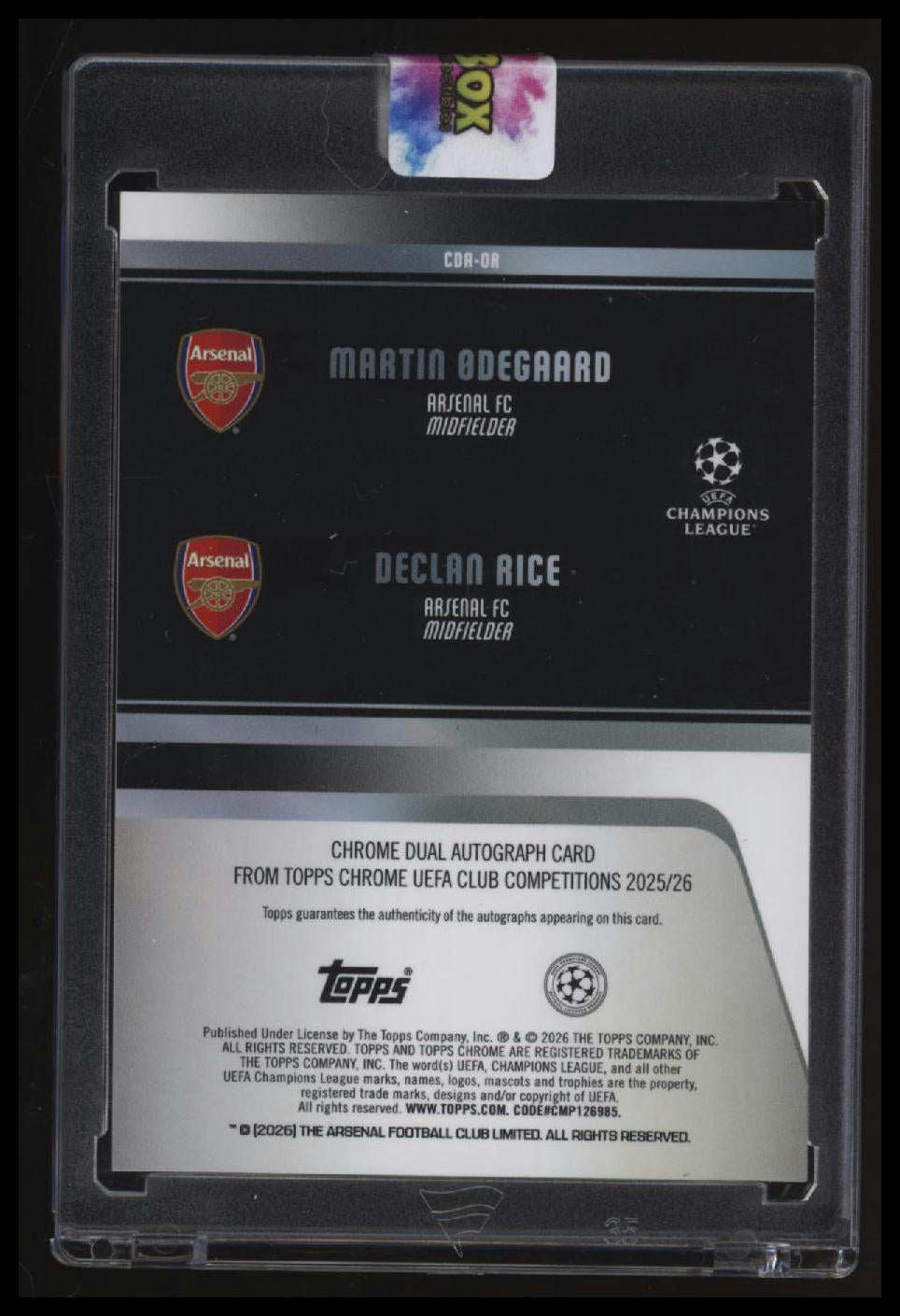 2025-26 Topps Chrome UEFA Club Competitions Ødegaard / Rice Auto Orange #/25