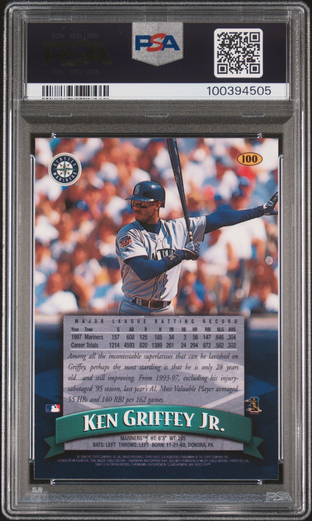 1998 Finest Ken Griffey Jr. W/Coating PSA 8