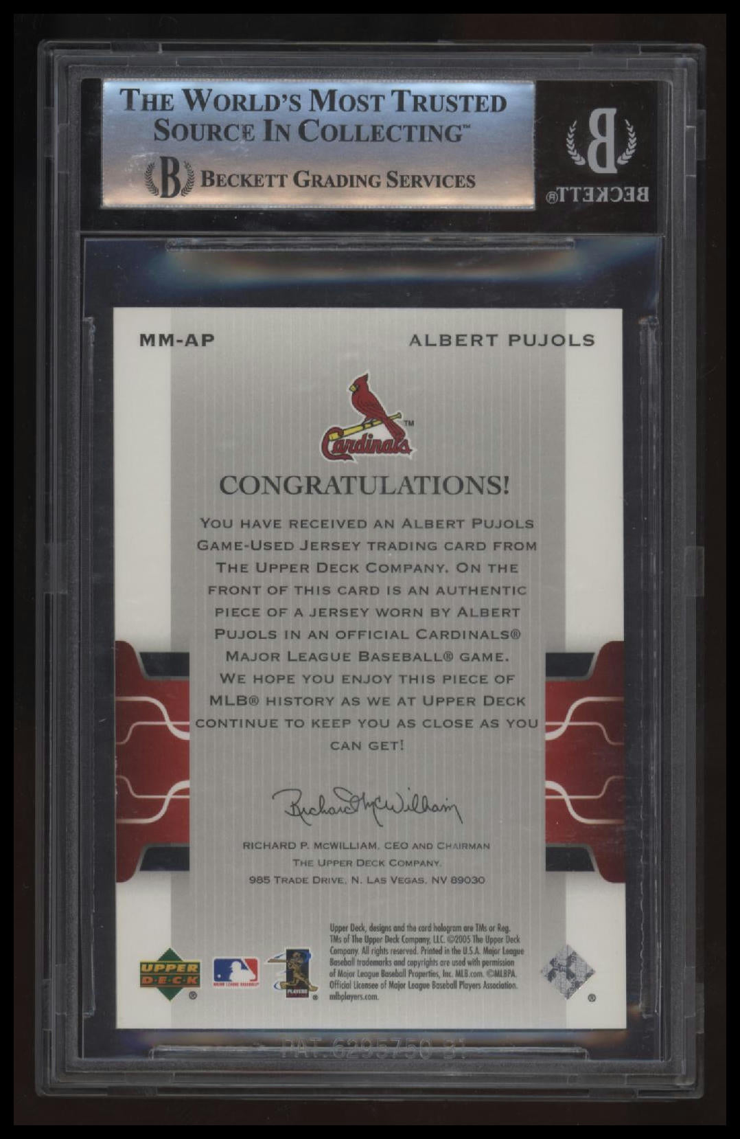 2005 Upper Deck Milestone Materials Albert Pujols BGS 8.5