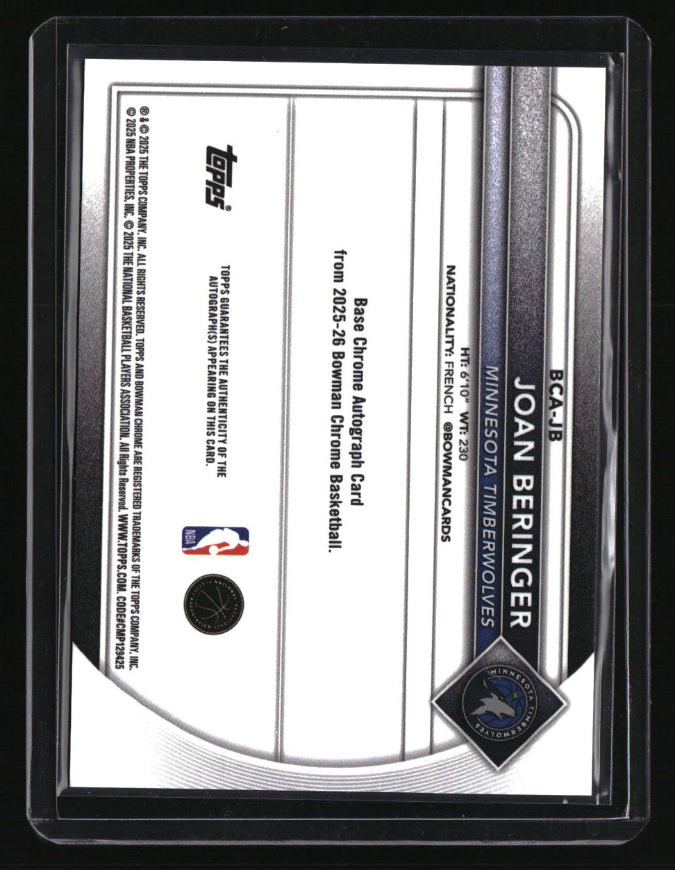 2025-26 Bowman Joan Beringer Chrome Autographs Green Mojo #/99